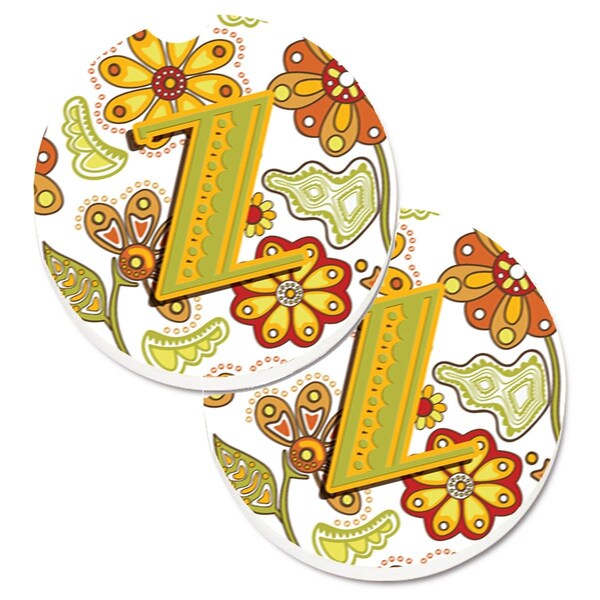 Carolines Treasures Letter Z Floral Mustard and Green Set of 2 Cup Holder Car Coaster CJ2003-ZCARC - main